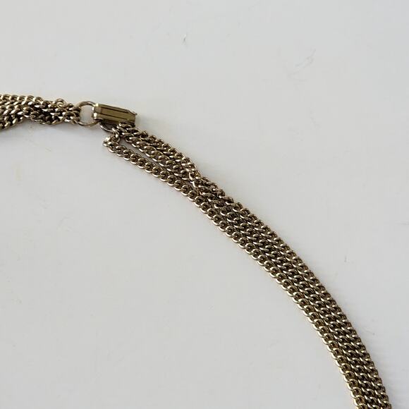 Vintage Faux Pearl Gold Tone Necklace Multi Strand Chain Elegant Costume Jewelry - Picture 4 of 10